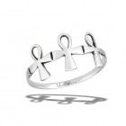 Sterling Silver High Polish Triple Ankh Cross Ring