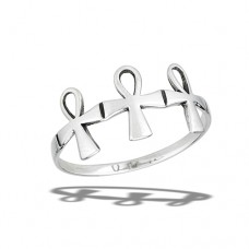 Sterling Silver High Polish Triple Ankh Cross Ring