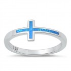 Sterling Silver Blue Opal Cross Ring