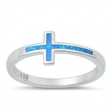 Sterling Silver Blue Opal Cross Ring