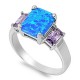 Sterling Silver Lab Opal Ring with Blue Crystals
