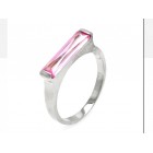 Silver 925 Rhodium Plated Long Pink CZ Bar Ring