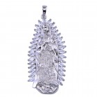 Silver 925 Rhodium Plated CZ Lady of Guadalupe Pendant