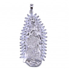Silver 925 Rhodium Plated CZ Lady of Guadalupe Pendant