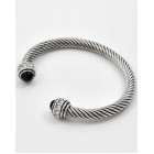 Onyx stone rhodium plated cable bangle bracelet