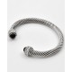 Onyx stone rhodium plated cable bangle bracelet