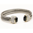 Onyx stone rhodium plated cable bracelet