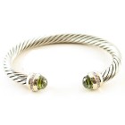 Green stone rhodium plated cable bangle