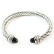Onyx stone rhodium plated cable bangle bracelet
