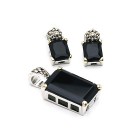 Onyx black large pendant and earrings set